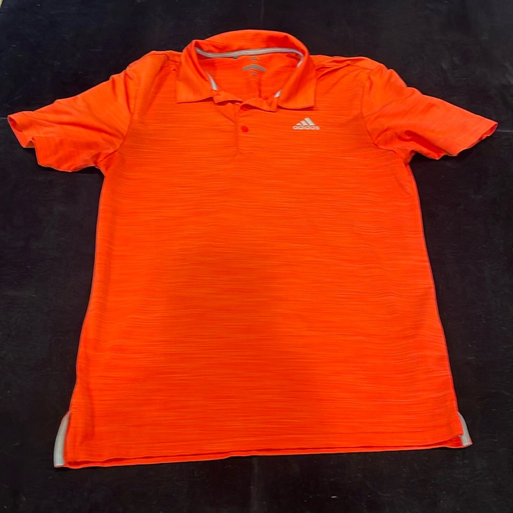 Adidas golf polo shirt, size S, red/orange lightly heathered short sleeve shirt